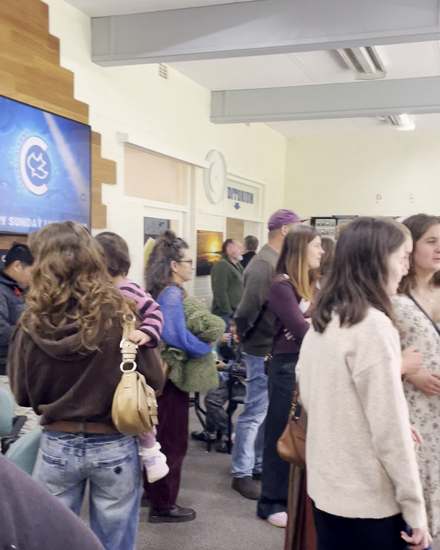 People catching up in the Calvary foyer