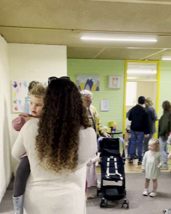 A family arriving at Calvary on a Sunday morning