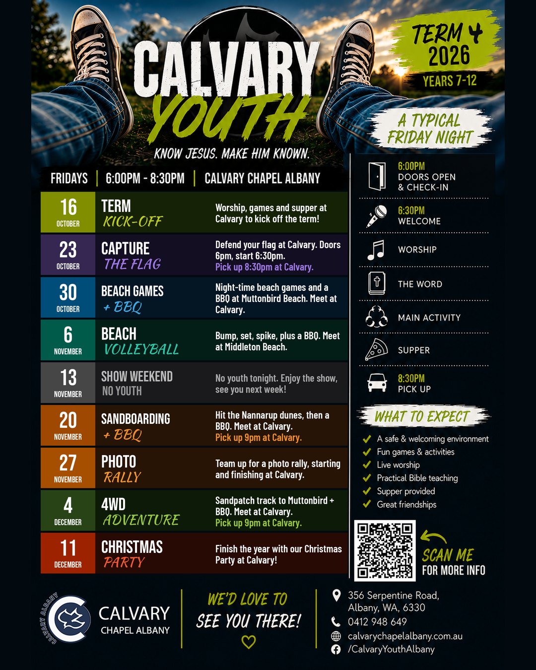 Calvary Youth Term 4 2026 program flyer